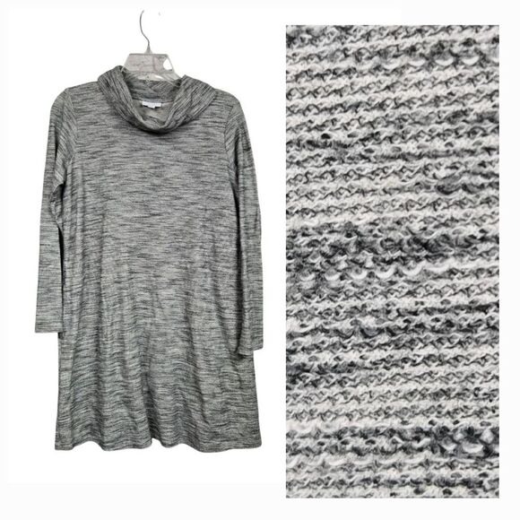 J Jill Pure Gray Space Dye Soft Knit Cowl Neck Tunic Dress Pockets Long Sleeve - Picture 1 of 10